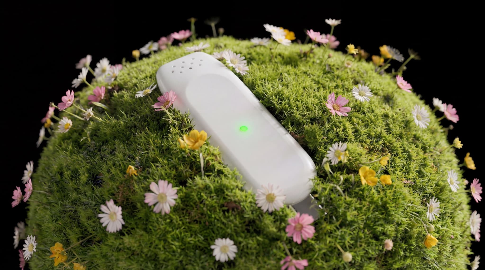 AirSafe device on mossy sphere